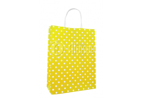 Papírová taška žlutá s puntíkem 240x310x100mm